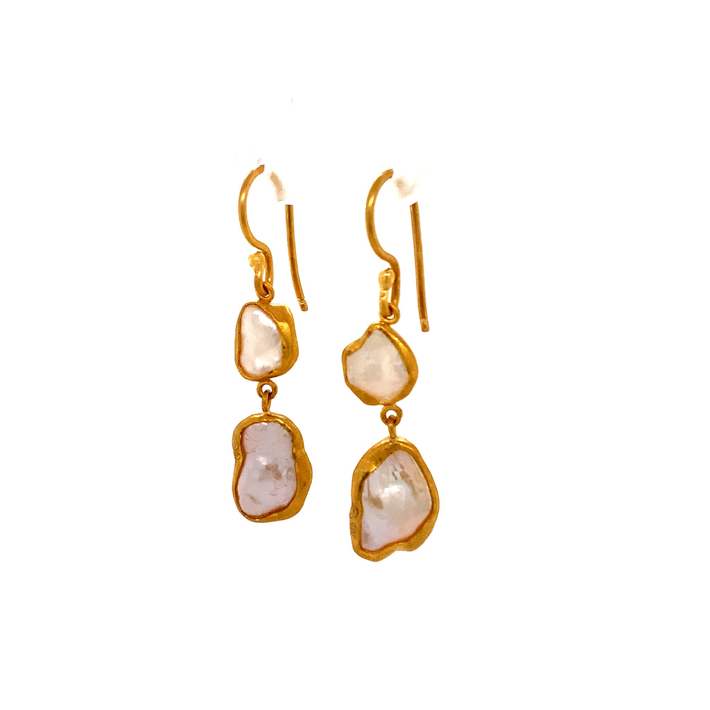 Lika Behar Collection KARIN Double Drop Keshi Earrings Set in 24kt Gold - Image 3 of 3