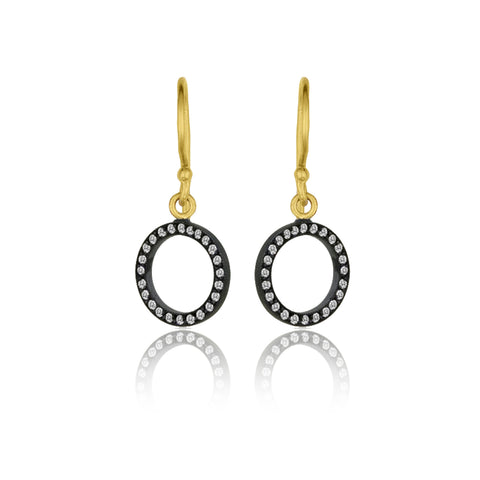Lika Behar Diamond Drop Infinity Circle Earrings 0.25 ctw Oxidized Silver 24K Gold - Image 1 of 4