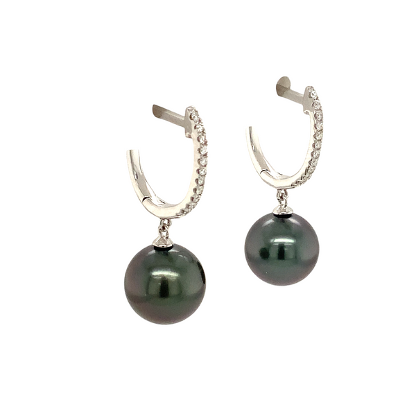 mastoloni tahitian pearl and diamond drop earring set in 14k white gold