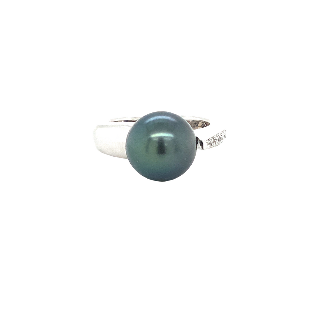 ASBA Collection South Sea Tahitian Black Pearl and Diamond Ring Set in 14 Karat White Gold - Image 1 of 4