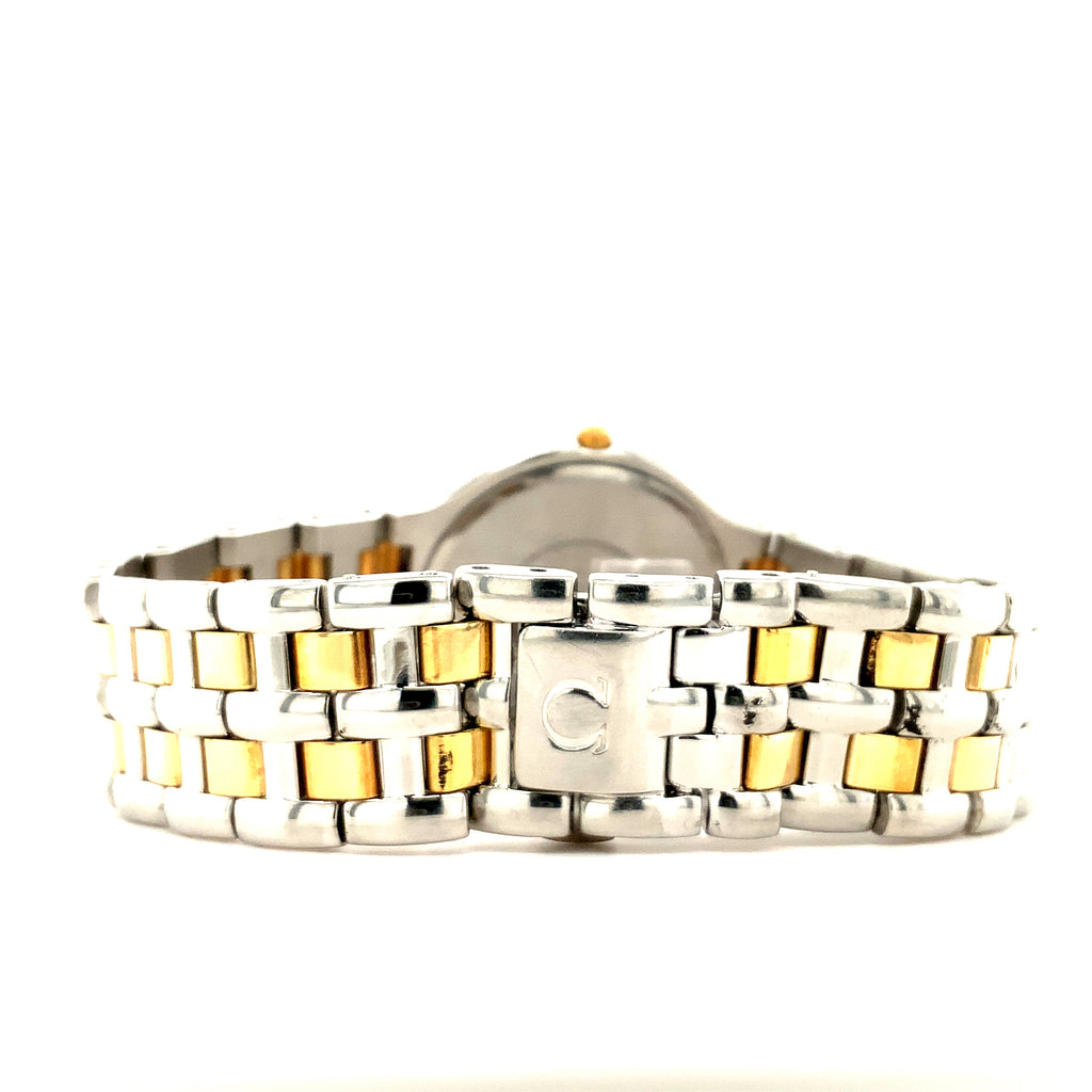 omega symbol 18 kt yellow gold and stainless steel wristwatch 32 mm