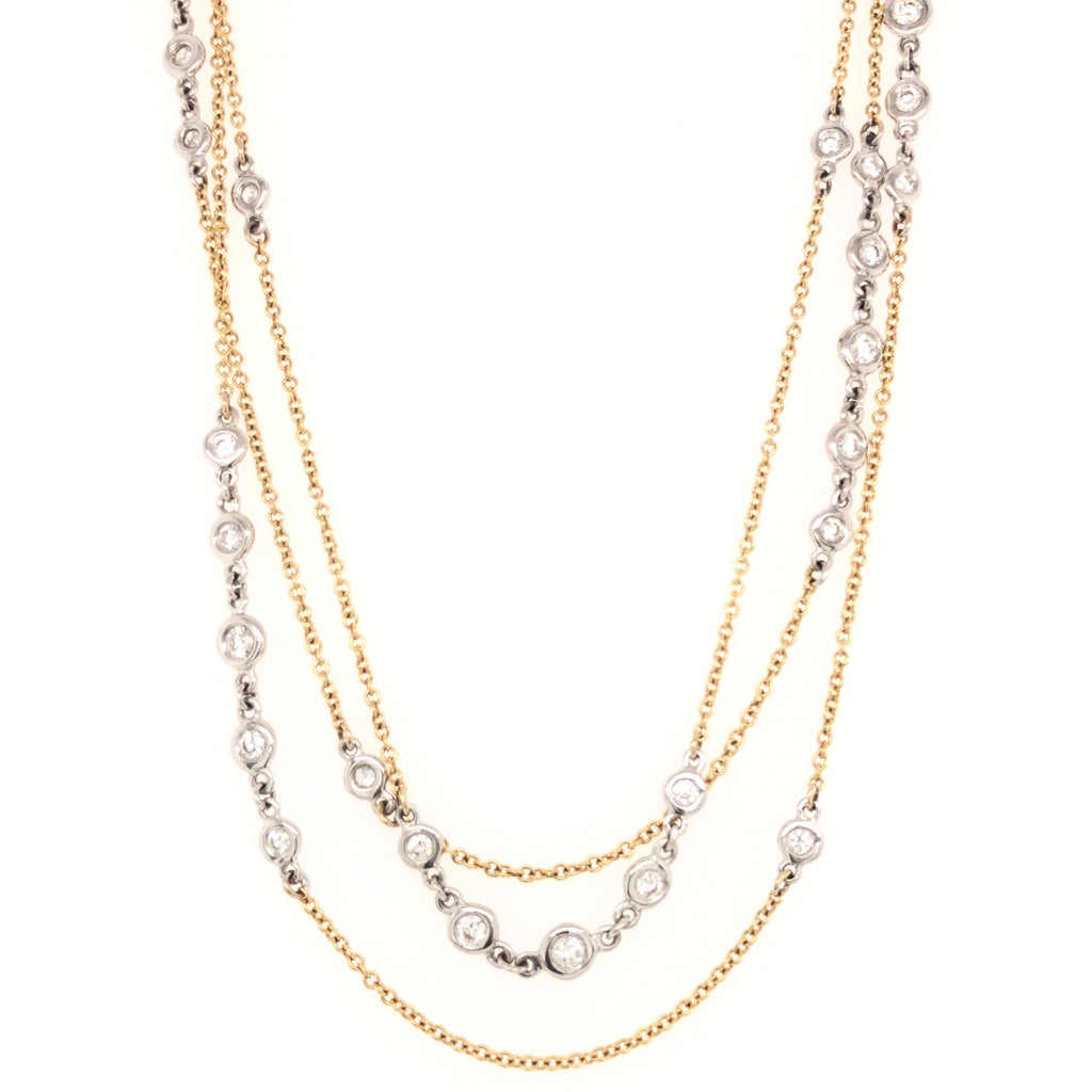 A. Link Adjustable 36” Diamond Necklace Chain, 18K Two Tone Gold with 41 Round Diamonds | Blacy's Fine Jewelers
