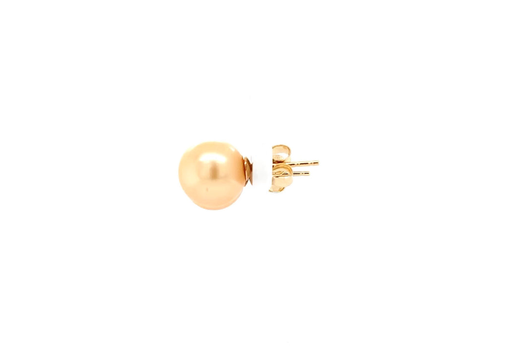 south sea natural golden pearl earrings 10 mm in 14 kt yellow gold