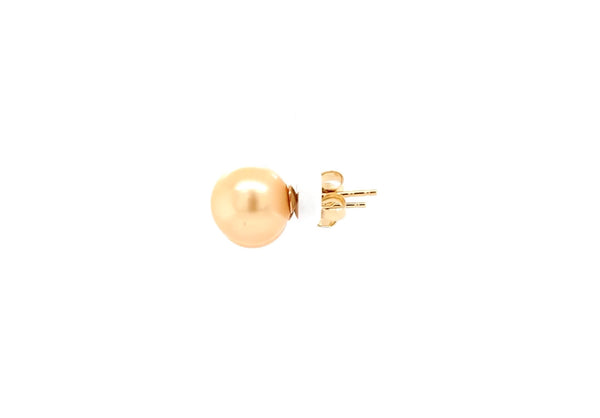 south sea natural golden pearl earrings 10 mm in 14 kt yellow gold