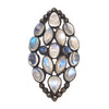 marquise shaped cluster moonstone and diamond ring oxidized sterling silver