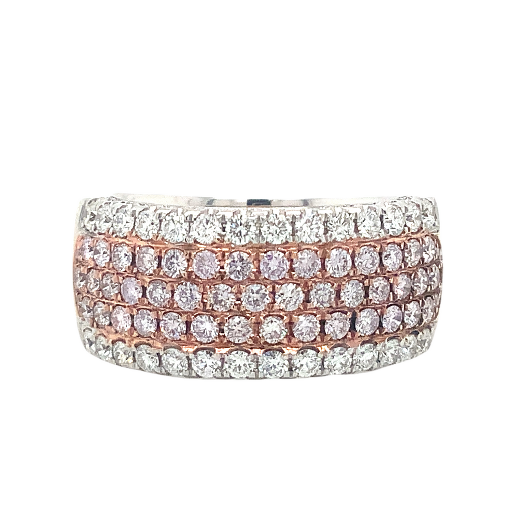 Roman + Jules Pavé Natural Pink and White Diamond Five Row Wide Band set in 18K White Gold - Image 1 of 12