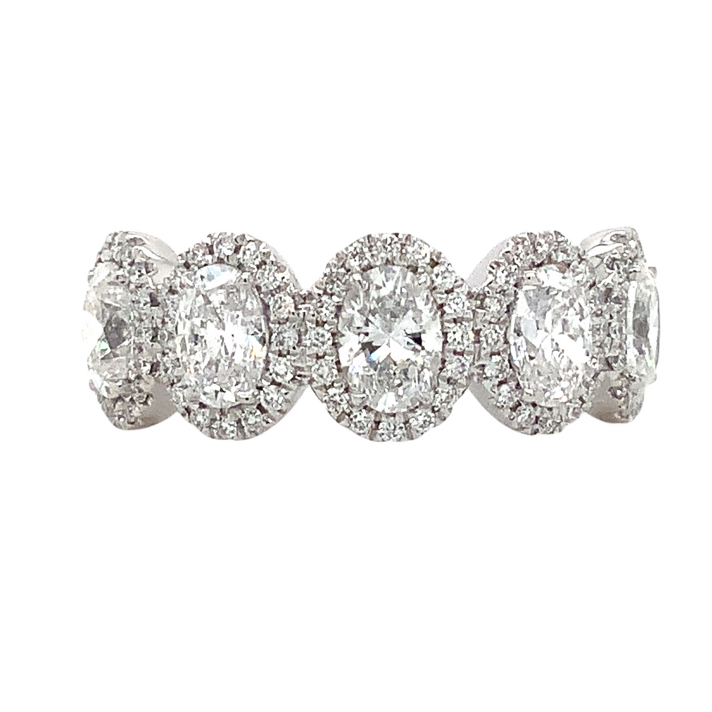 Roman + Jules 5 Stone Oval Shape Diamond Halo Band set in Platinum 1.77 cts t.w. - Image 1 of 4