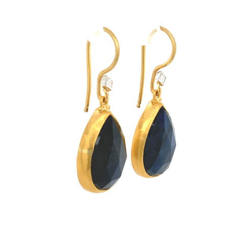 Lika Behar Collection Pear Shape Facet Cabochon Labradorite and Diamonds Set in 24Kt Gold  Earrings - Image 1 of 4