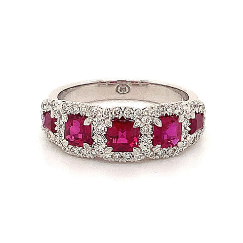 Christopher Designs Vivid Red Burmese Ruby Ring with Diamond Halo in 18Kt White Gold - Image 1 of 5