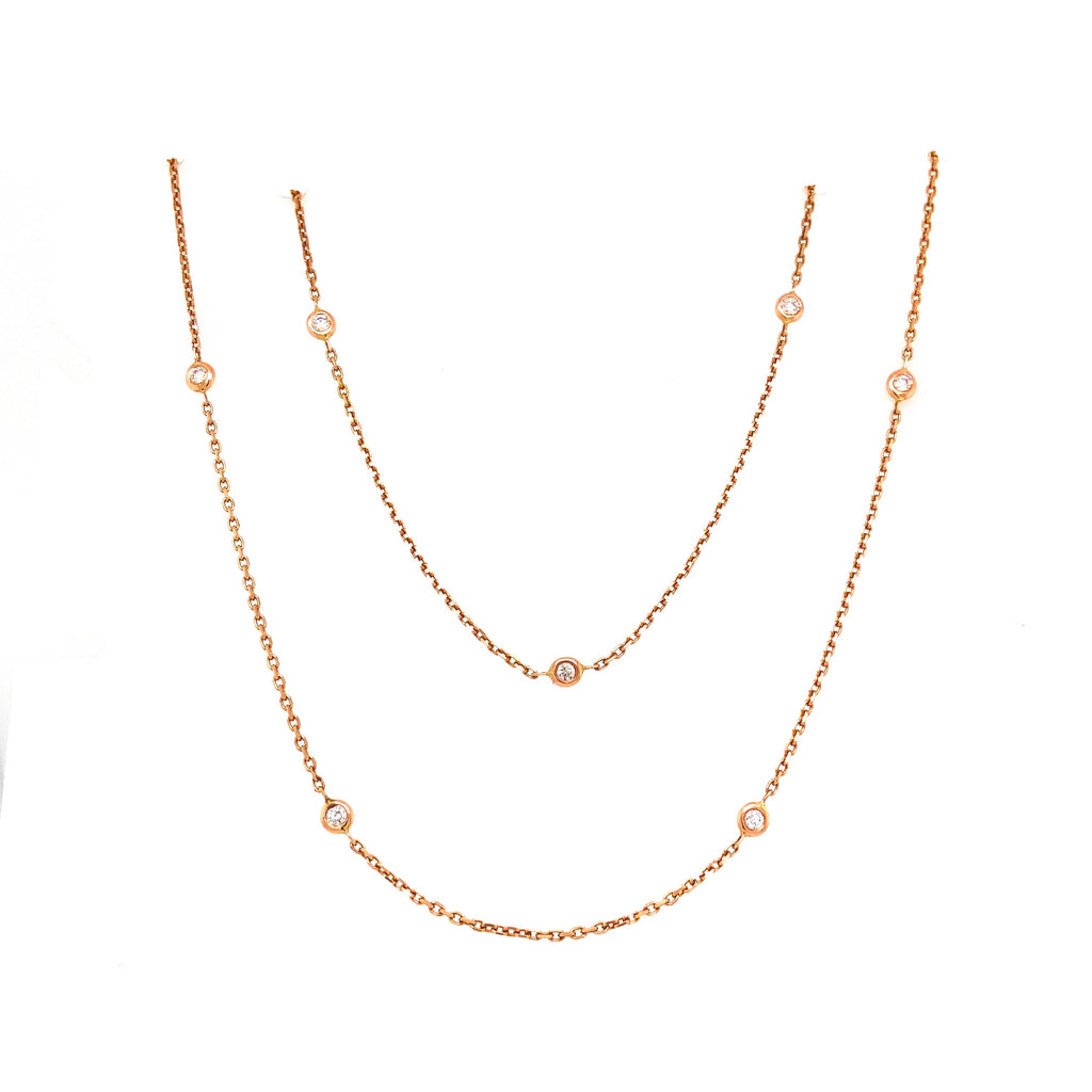 diamond chain 36" long in 14 kt rose gold  18 diamonds = 0.44 cts t.w.