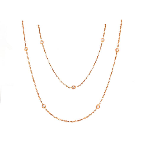diamond chain 36" long in 14 kt rose gold  18 diamonds = 0.44 cts t.w.