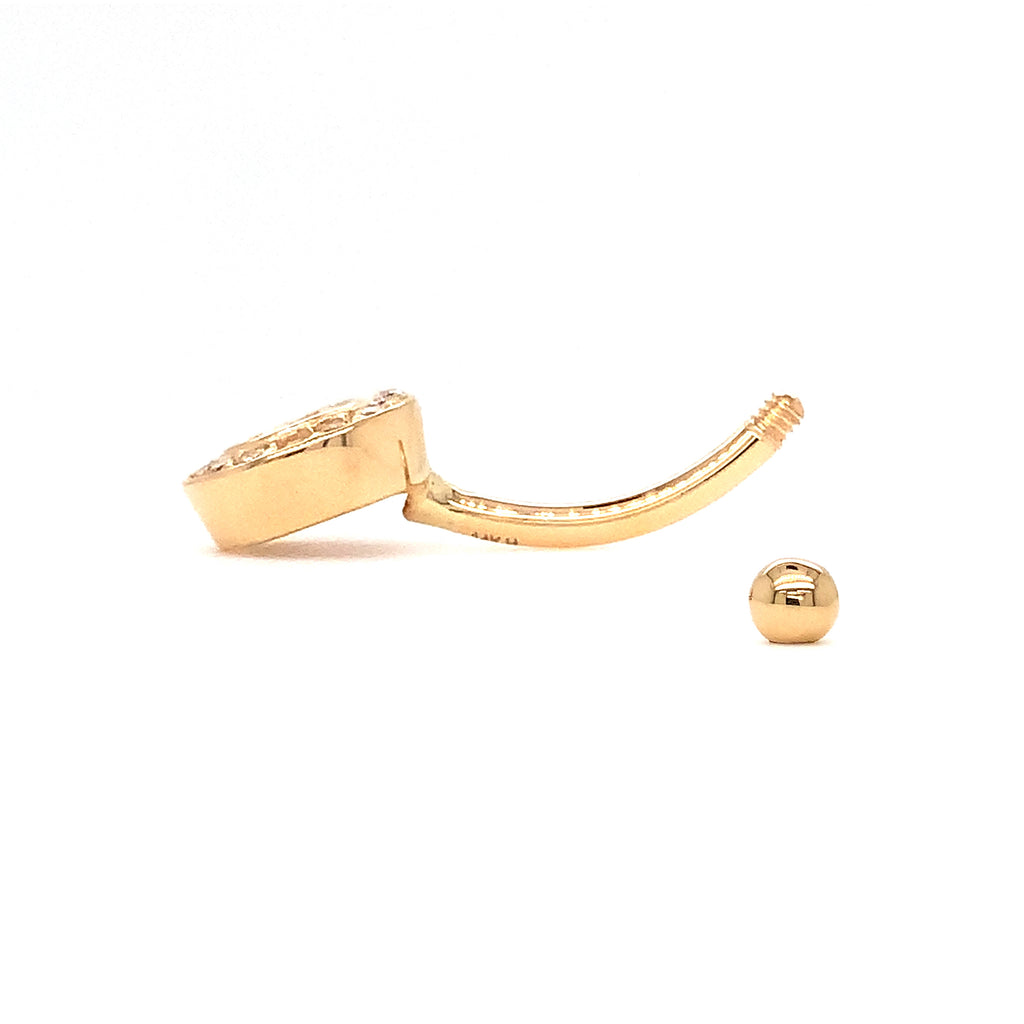 belly button ring in 14 kt yellow gold cubic zirconia halo cluster barbell piercing