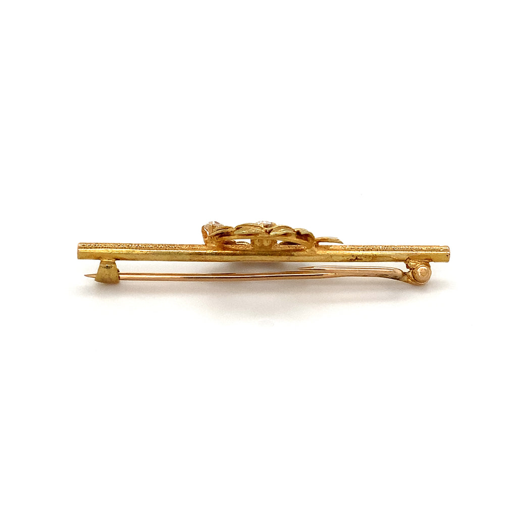 vintage 1930's  diamond stick pin laurel leaf wreath motif in 18 kt yellow gold