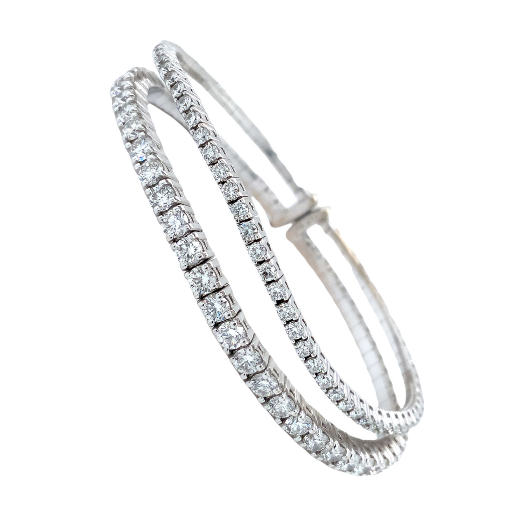 A Link  Doubles Row Wave Diamond 4.47 cts. tw. Flexible Cuff Bracelet Set in 18K White Gold - Image 1 of 5