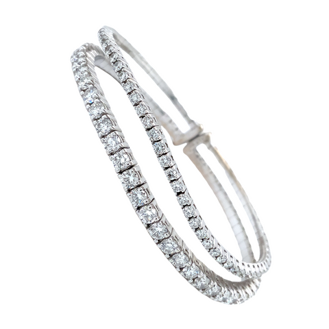 A Link  Doubles Row Wave Diamond 4.47 cts. tw. Flexible Cuff Bracelet Set in 18K White Gold - Image 1 of 5