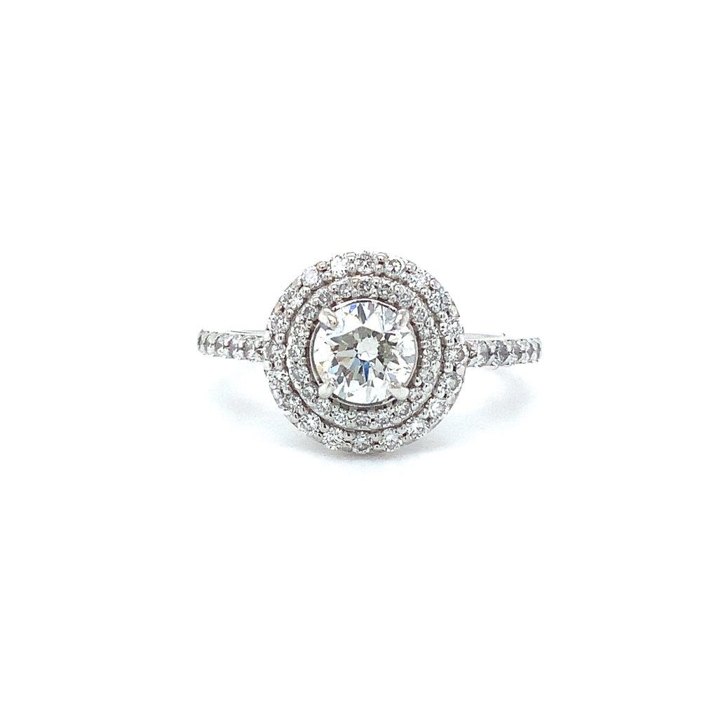 Double Diamond Halo Ring set in 14K White Gold 1 Carat Total Weight - Image 1 of 5