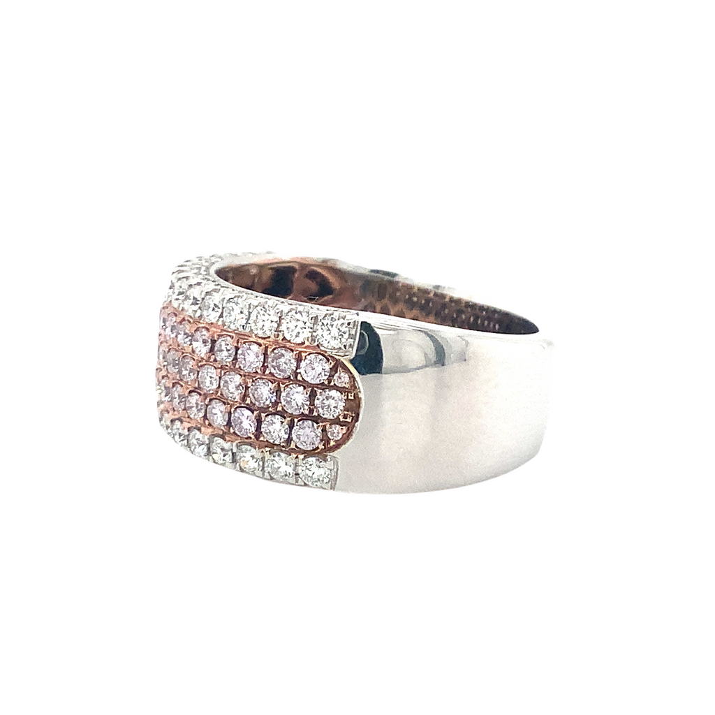 Roman + Jules Pavé Natural Pink and White Diamond Five Row Wide Band set in 18K White Gold - Image 3 of 12