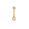 belly button ring in 14 kt yellow gold and cubic zirconia barbell piercing simple design.