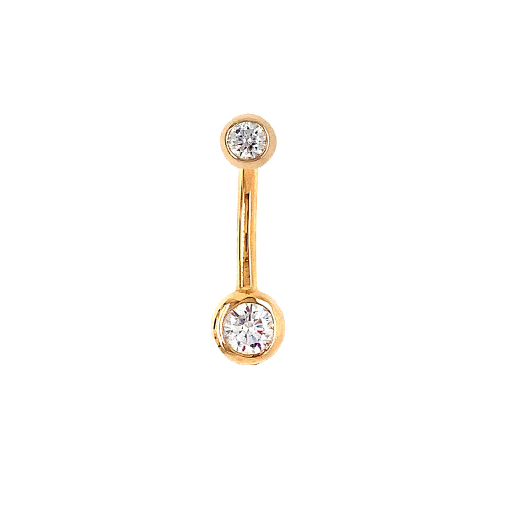belly button ring in 14 kt yellow gold and cubic zirconia barbell piercing simple design.