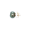 tahitian black south sea cultured pearl 9.8 mm studs  post earring set in 14 kt yellow gold.