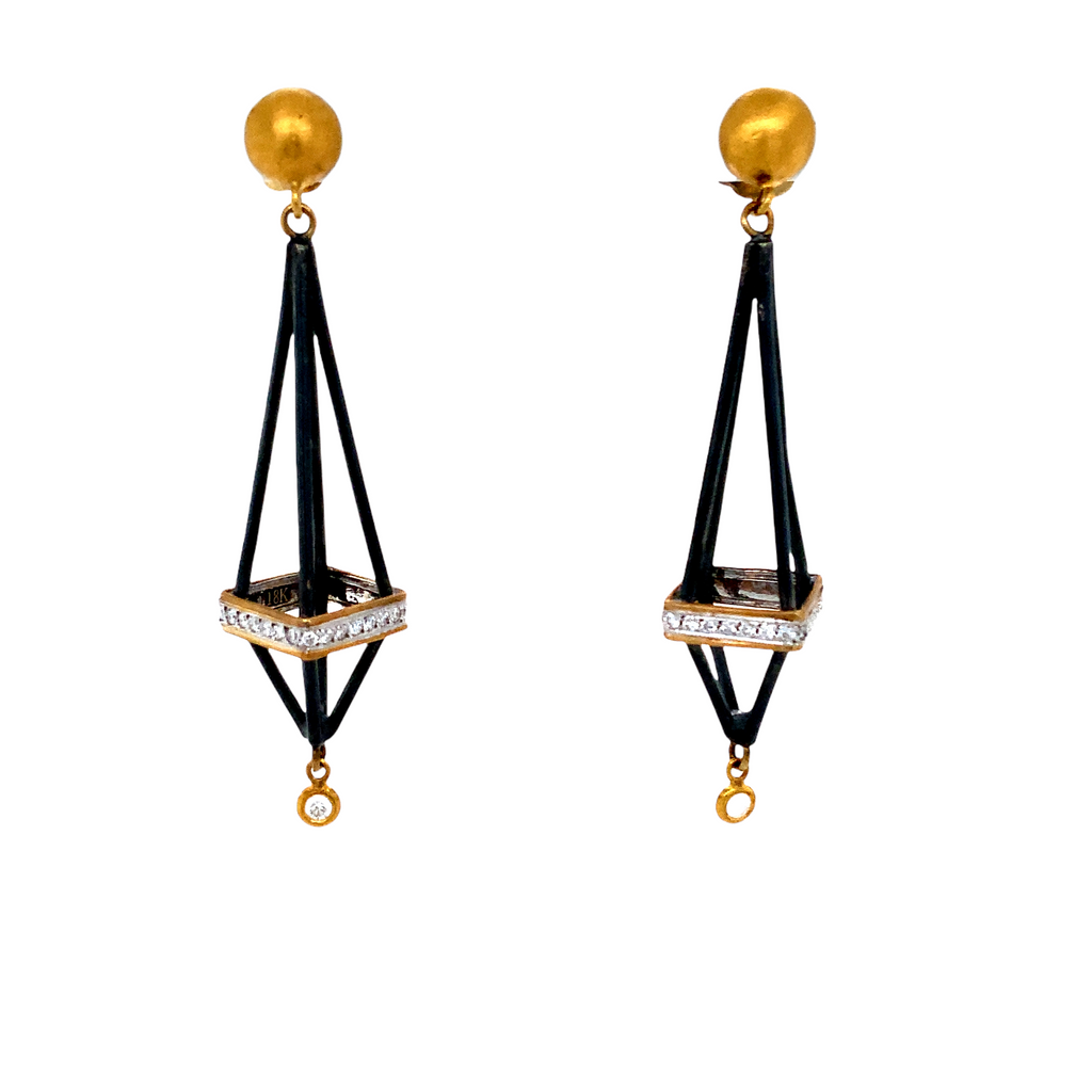 Lika Behar Collection 22K Gold and Oxidized Sterling Silver CAGED Diamond Earrings - Image 1 of 3