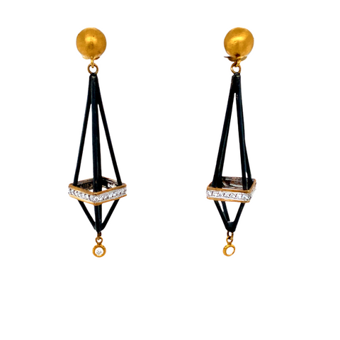 Lika Behar Collection 22K Gold and Oxidized Sterling Silver CAGED Diamond Earrings - Image 1 of 3