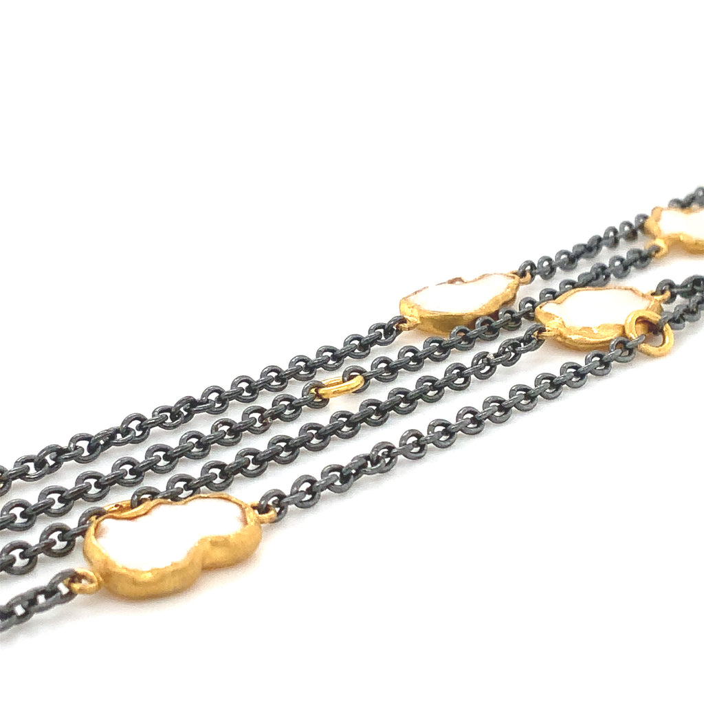 Lika Behar Collection KATYA 24Kt Gold and Oxidized Sterling Silver Keshi Long Necklace - Image 4 of 5