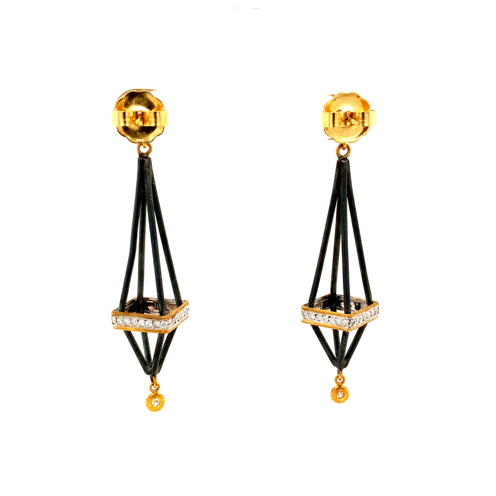 Lika Behar Collection 22K Gold and Oxidized Sterling Silver CAGED Diamond Earrings - Image 2 of 3