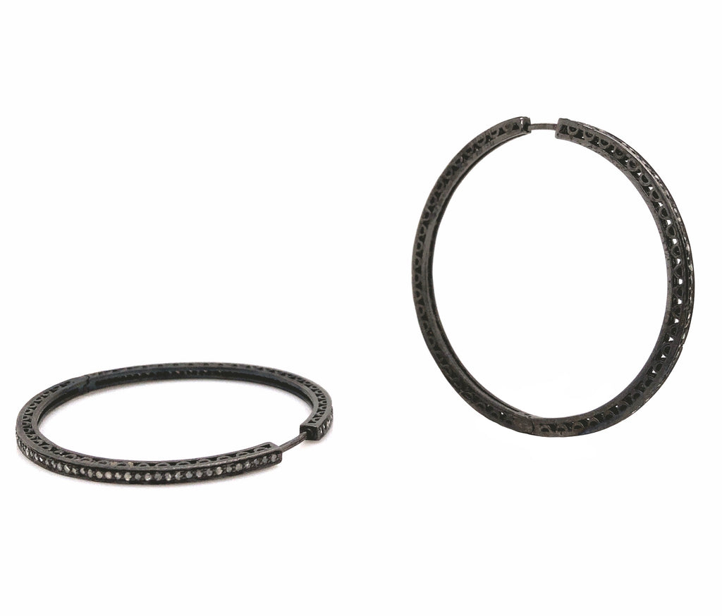 diamond hoop earrings 1.00 ctw oxidized sterling silver