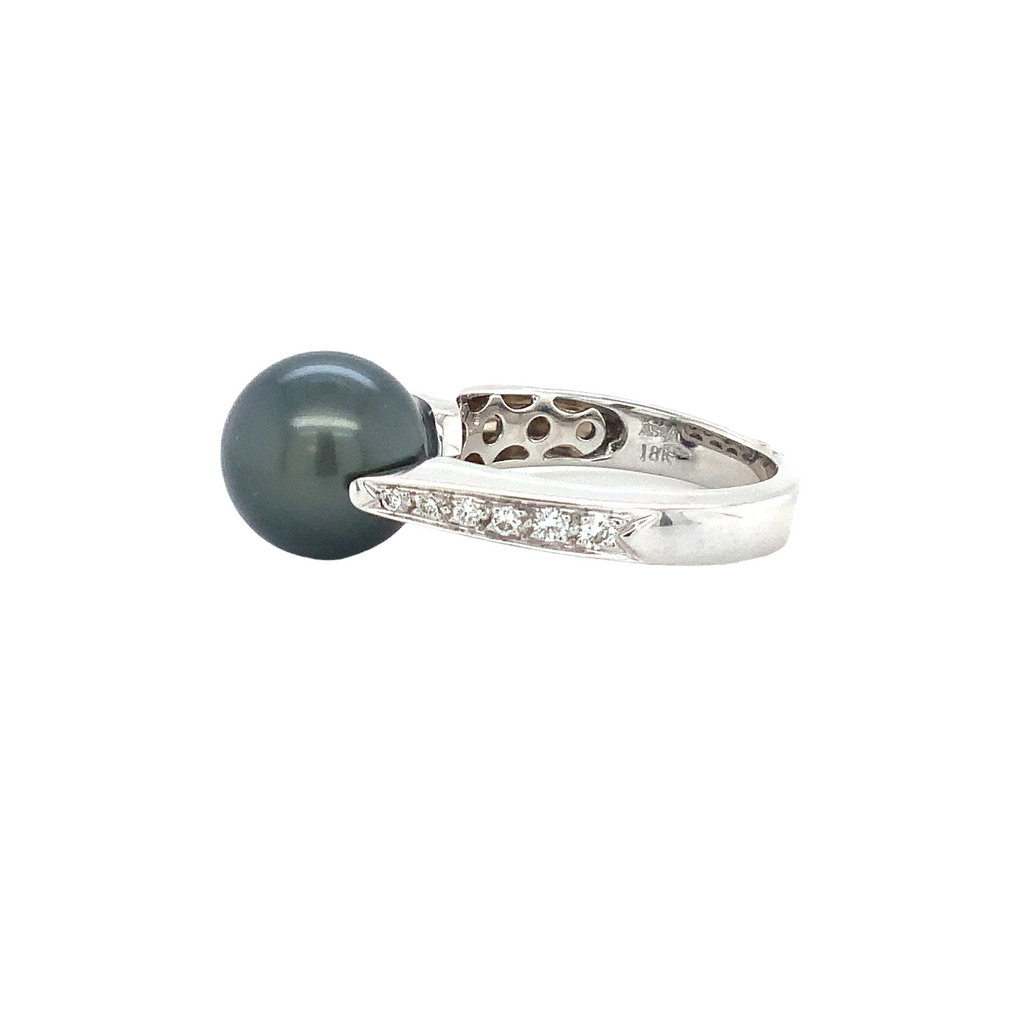 ASBA Collection South Sea Tahitian Black Pearl and Diamond Ring Set in 14 Karat White Gold - Image 2 of 4
