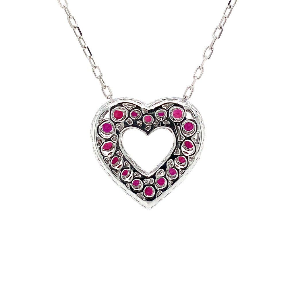 Afarin Collection Classic 3 Row African Ruby and Diamond Heart Shape Necklace Set in 18K White Gold - Image 7 of 11