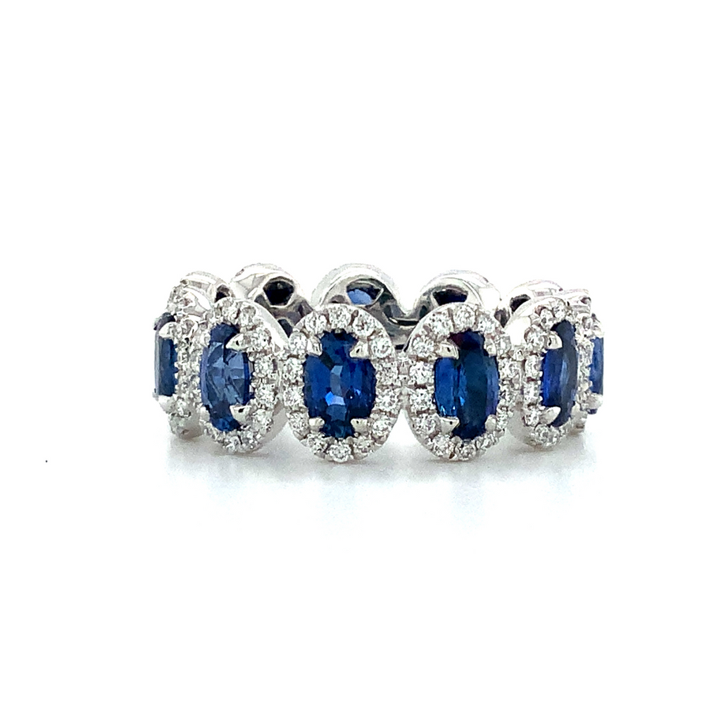 Roman + Jules Gem Quality Oval Sapphire and Diamond Eternity Ring set in Platinum - Image 1 of 3
