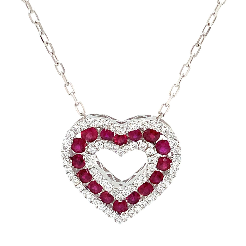 Afarin Collection Classic 3 Row African Ruby and Diamond Heart Shape Necklace Set in 18K White Gold - Image 5 of 11
