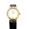 omega lady's symbol 18 kt and stainless steel watch with black leather band
