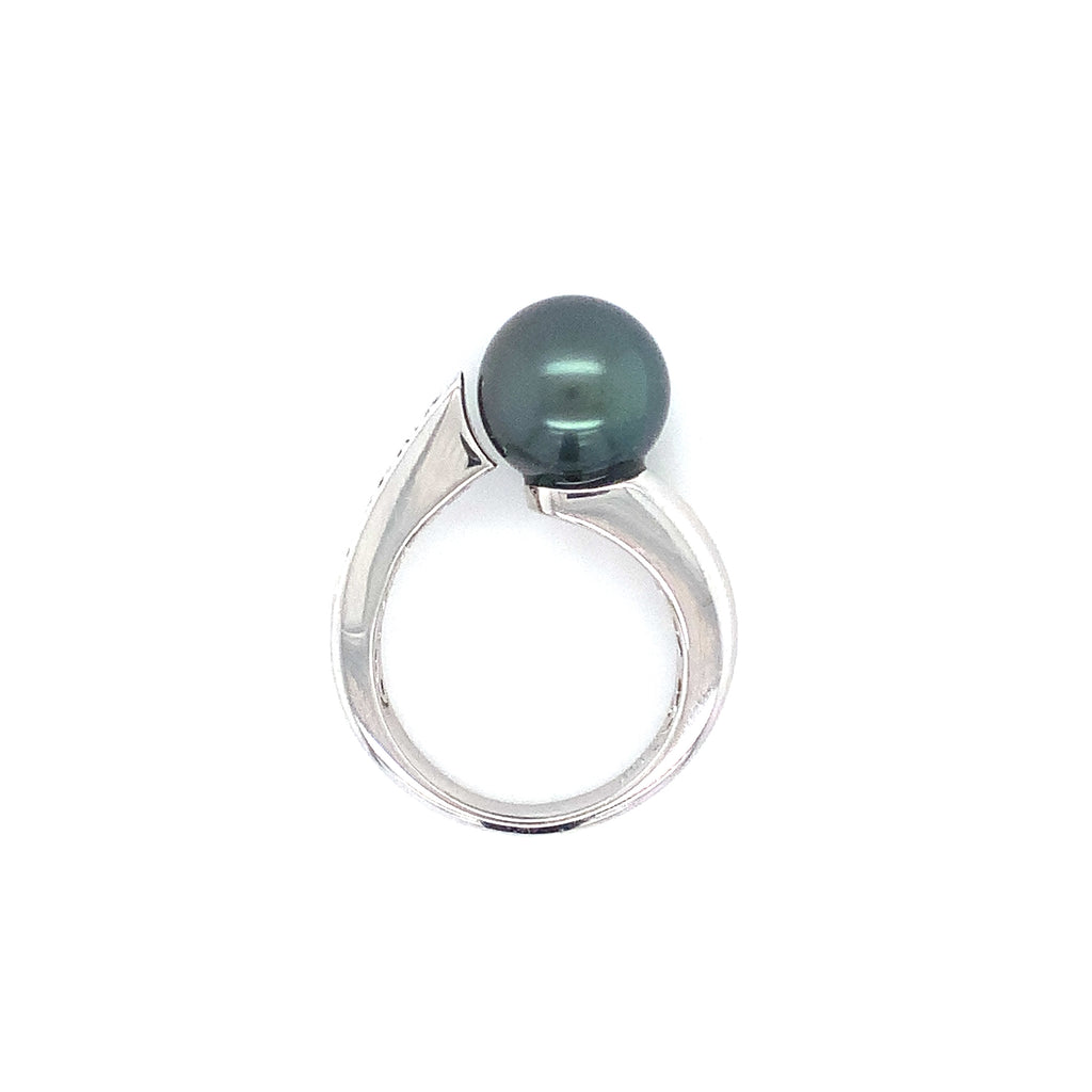 ASBA Collection South Sea Tahitian Black Pearl and Diamond Ring Set in 14 Karat White Gold - Image 4 of 4