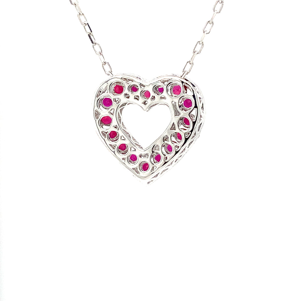Afarin Collection Classic 3 Row African Ruby and Diamond Heart Shape Necklace Set in 18K White Gold - Image 2 of 11