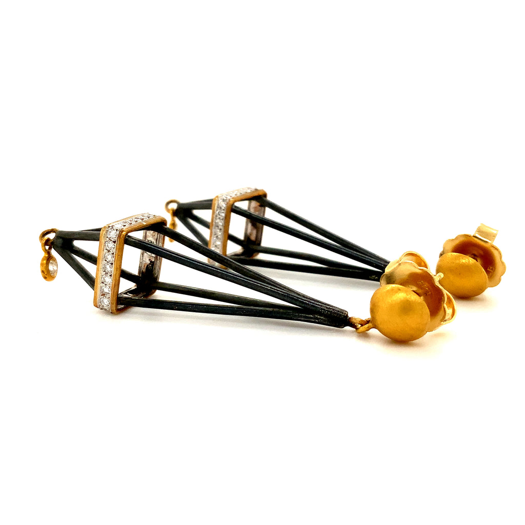 Lika Behar Collection 22K Gold and Oxidized Sterling Silver CAGED Diamond Earrings - Image 3 of 3