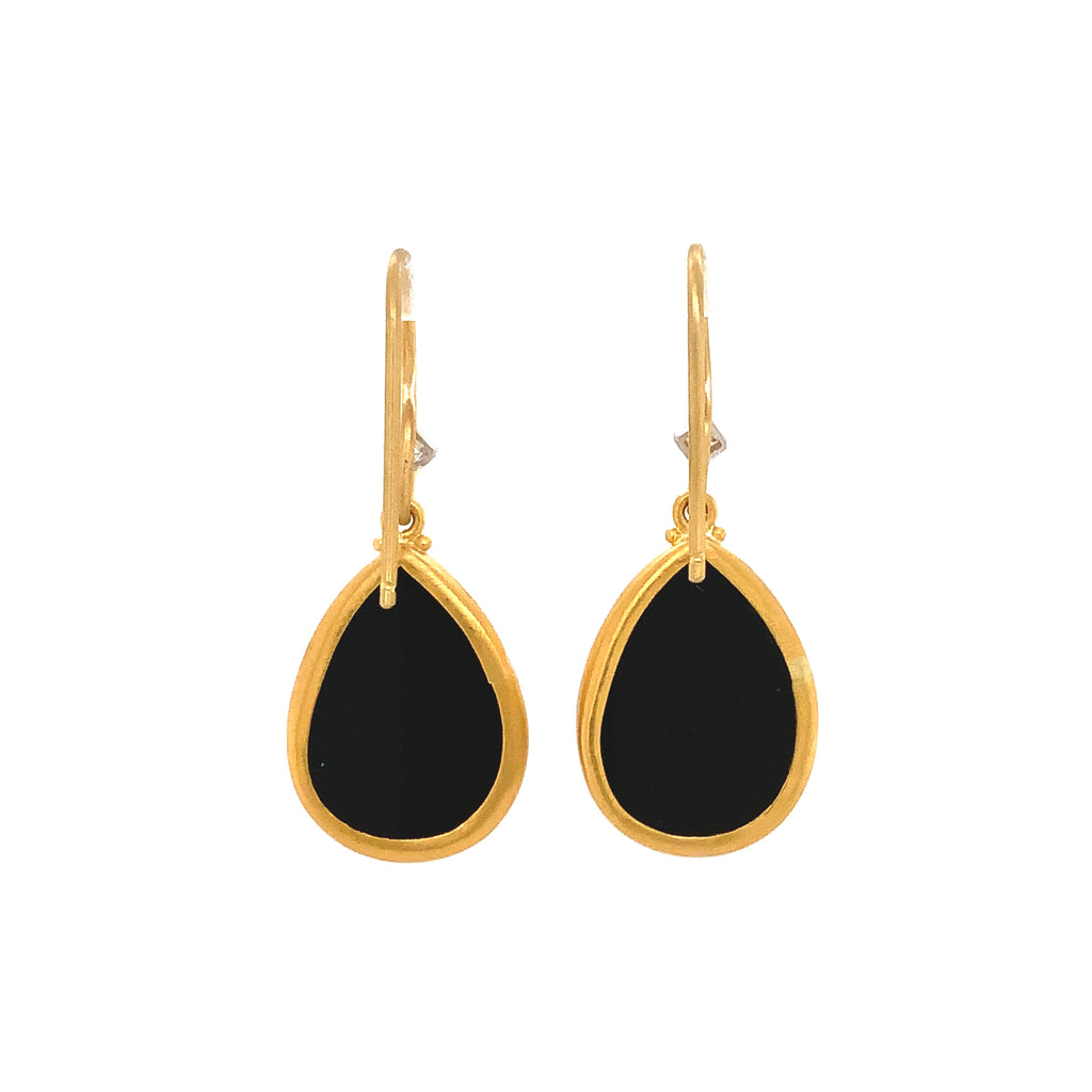 Lika Behar Collection Pear Shape Facet Cabochon Labradorite and Diamonds Set in 24Kt Gold  Earrings - Image 2 of 4