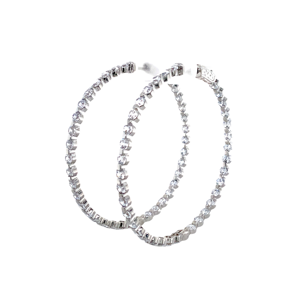 sterling silver 2.7mm cz in and out hoop earrings with secure lock