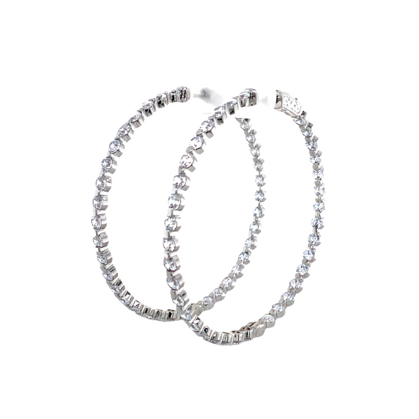sterling silver 2.7mm cz in and out hoop earrings with secure lock
