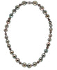 cultured circle natural black tahitian south sea 9.0 - 9.5 mm pearl knotted strand with diamond paved beads in sterling silver.
