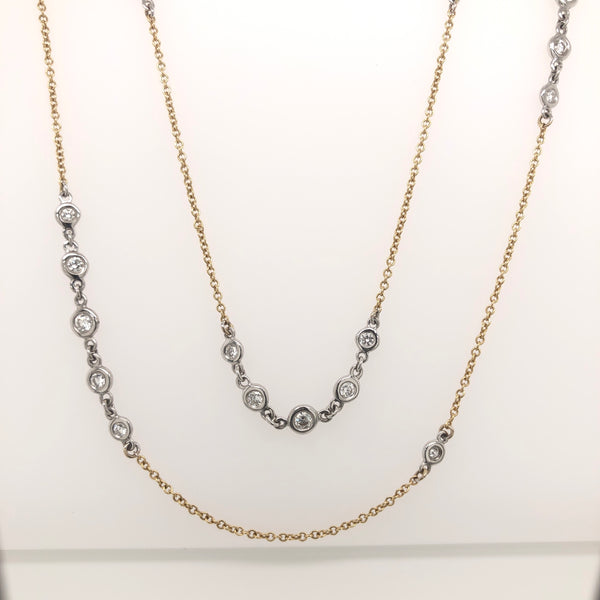 A. Link Adjustable 36” Diamond Necklace Chain, 18K Two Tone Gold with 41 Round Diamonds | Blacy's Fine Jewelers