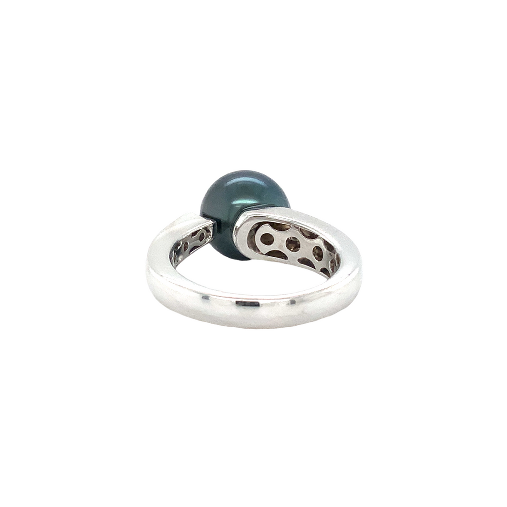 ASBA Collection South Sea Tahitian Black Pearl and Diamond Ring Set in 14 Karat White Gold - Image 3 of 4