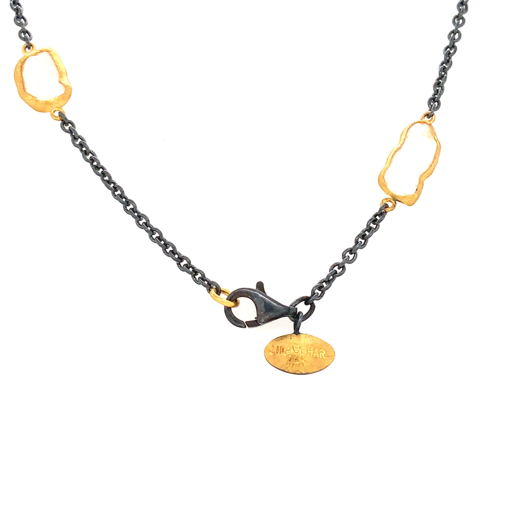Lika Behar Collection KATYA 24Kt Gold and Oxidized Sterling Silver Keshi Long Necklace - Image 3 of 5