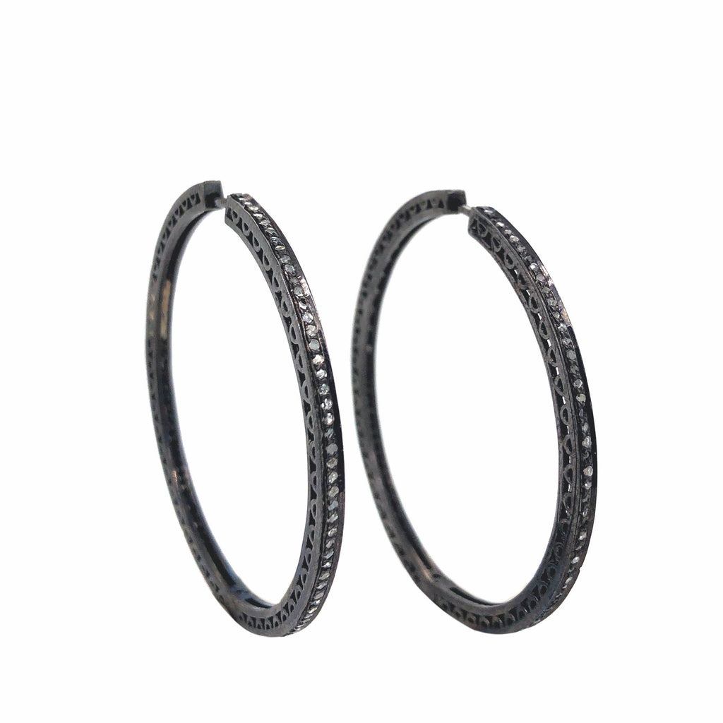 diamond hoop earrings 1.00 ctw oxidized sterling silver