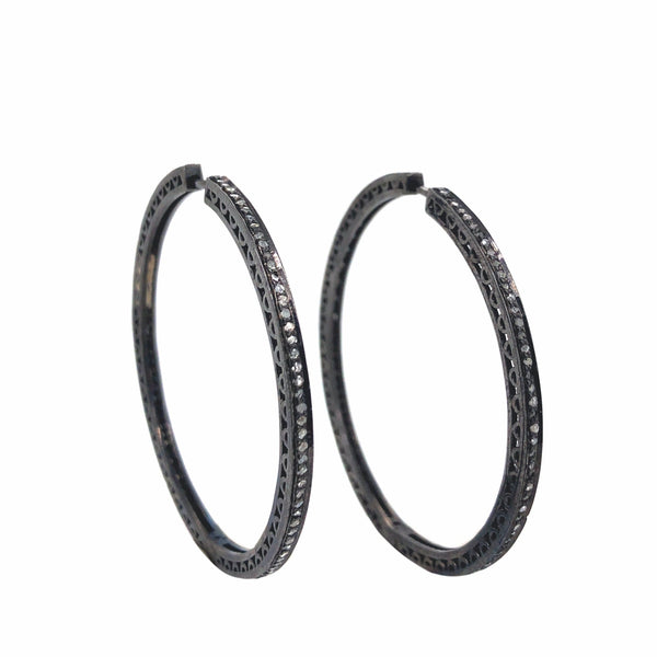 diamond hoop earrings 1.00 ctw oxidized sterling silver