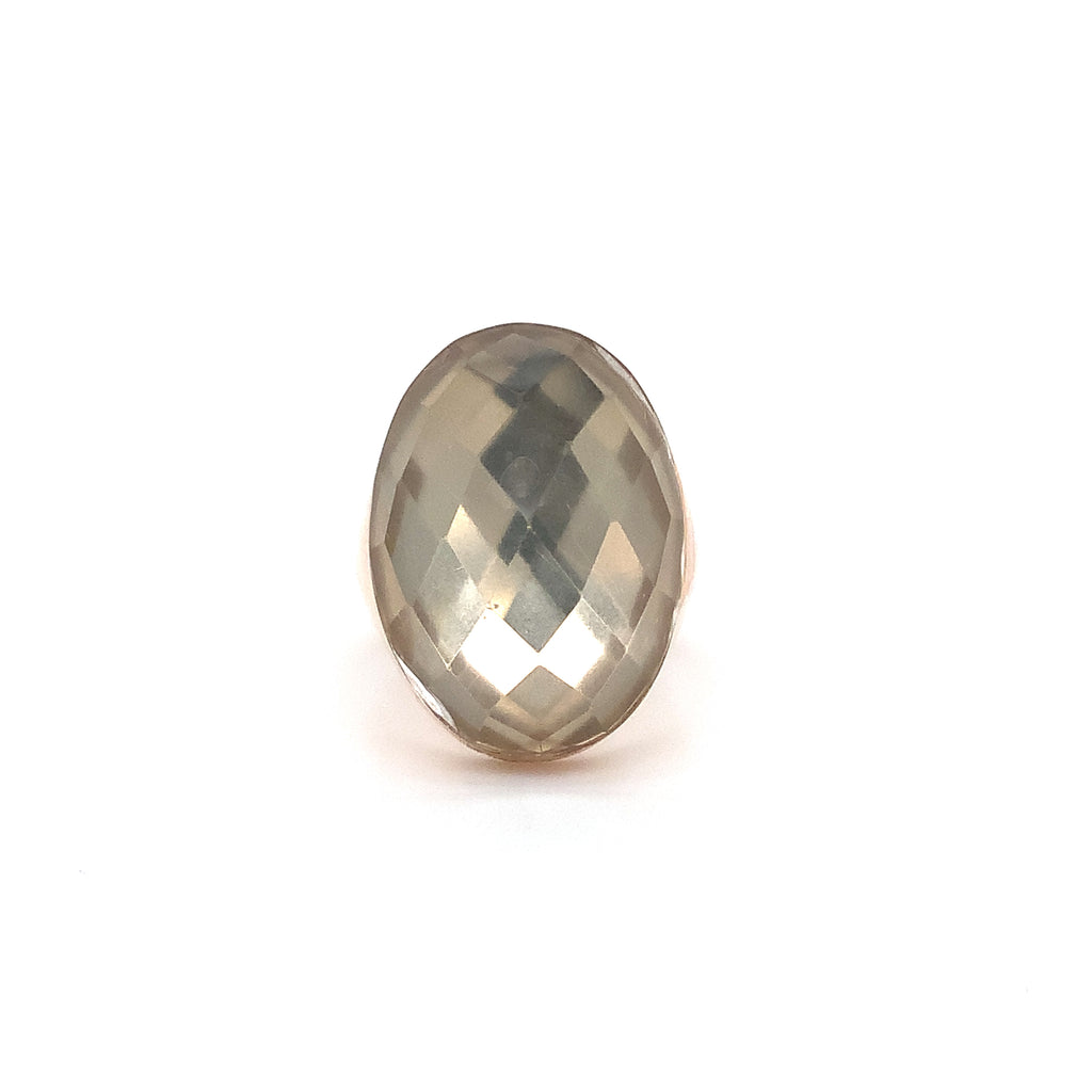multifaceted oval shape quartz ring in 18kt rose gold