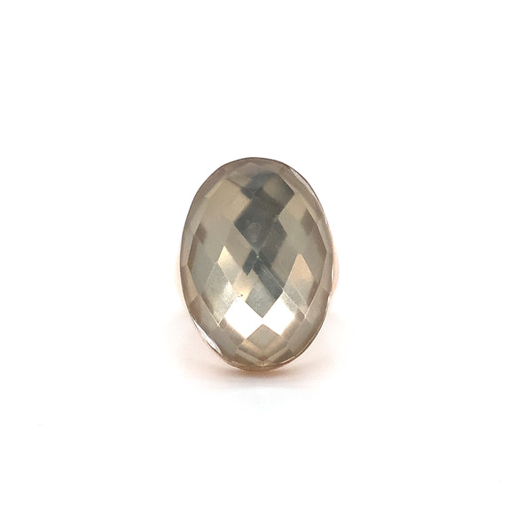 multifaceted oval shape quartz ring in 18kt rose gold