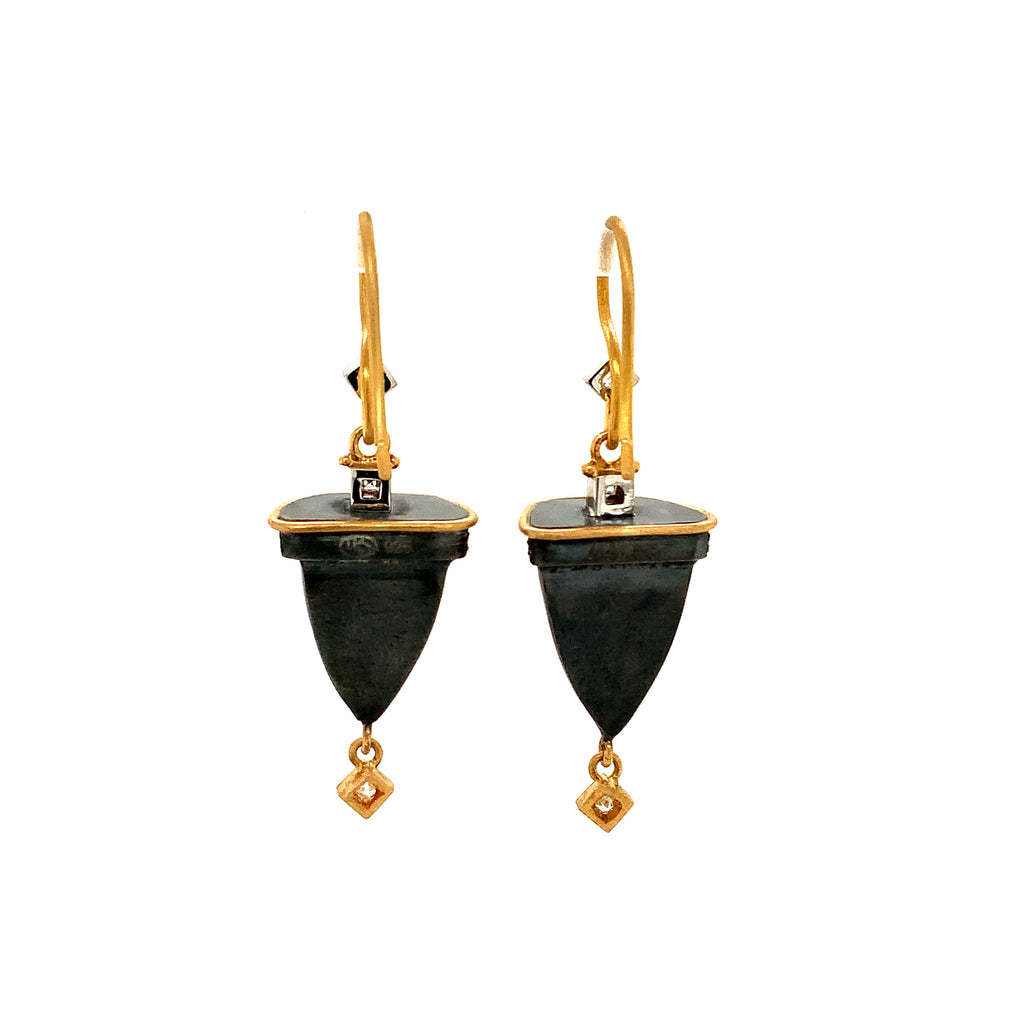 Lika Behar Collection Diamond and Labradorite "DECO" Earrings Set in 22kt Gold and Silver - Image 2 of 3