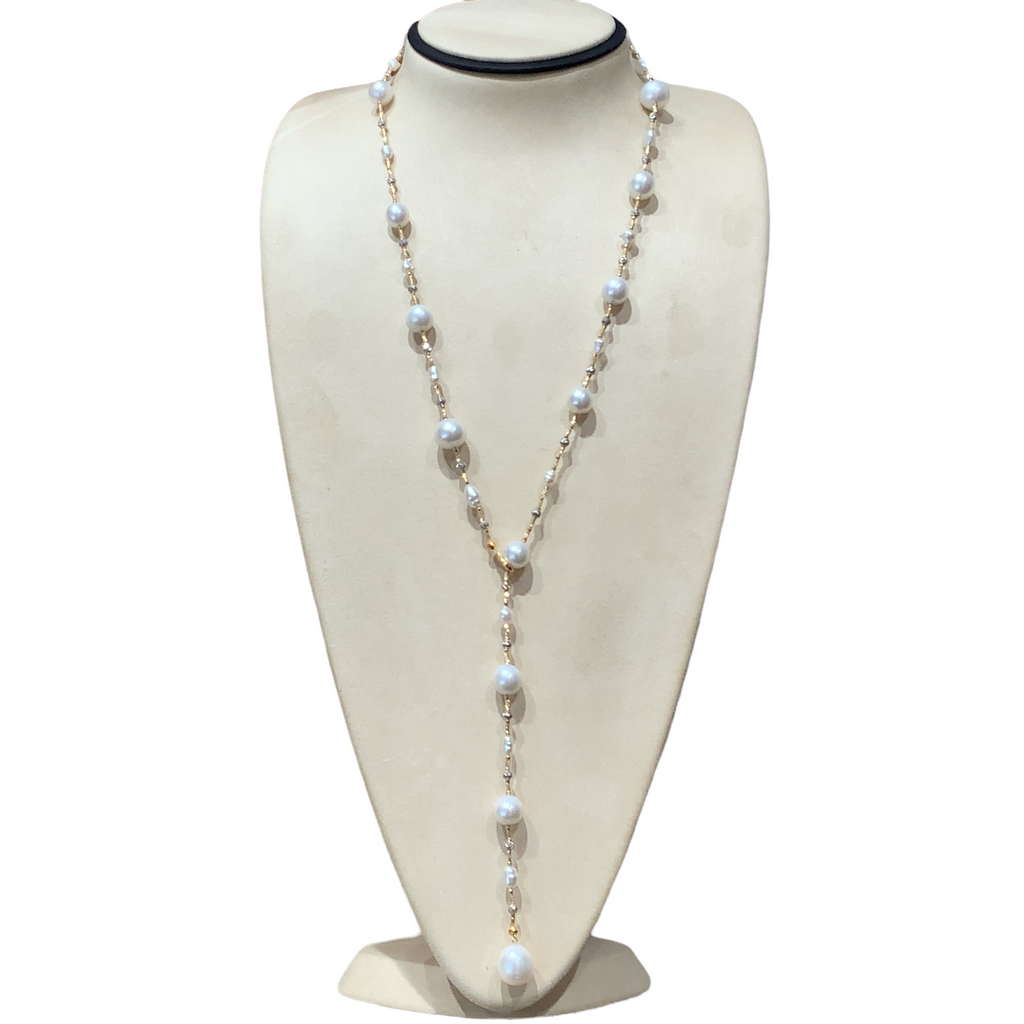 natural south sea pearl 32" adjustable lariat necklace set in 18 karat white and yellow gold